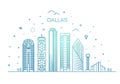 Texas Dallas architecture line skyline illustration. Linear vector cityscape with famous landmarks Royalty Free Stock Photo