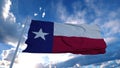 Texas flag on a flagpole waving in the wind, blue sky background. 3d rendering Royalty Free Stock Photo