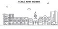 Texas Fort Worth architecture line skyline illustration. Linear vector cityscape with famous landmarks, city sights Royalty Free Stock Photo