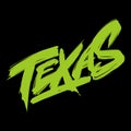 Texas. Hand drawn US state name isolated on black background