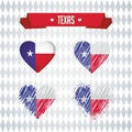 Texas heart with flag inside. Grunge vector graphic symbols