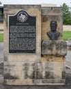 Texas Historical Commission marker and bust of Andrew Hayter in downtown Arlington, Texas.