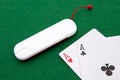 Texas holdem pocket aces on casino table Royalty Free Stock Photo