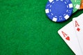 Texas holdem pocket aces on casino table Royalty Free Stock Photo