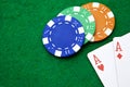 Texas holdem pocket aces on casino table Royalty Free Stock Photo