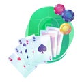 Texas holdem poker game cards and chips over casino or pub table. Royalty Free Stock Photo