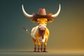 Texas longhorn bull with boots, scarf and cowboy hat, generative AI