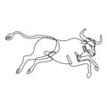 Texas Longhorn Bull Jumping Side View Continuous Line Drawing