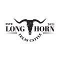 Texas Longhorn Cow, Country Western Bull Cattle Vintage Label applied for Family Countryside Farm logo design inspiration. Royalty Free Stock Photo