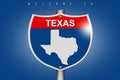 Texas map on highway road sign over blue background Royalty Free Stock Photo