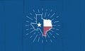 Texas map icon. Texas icon with light rays isolated on blue background. Royalty Free Stock Photo