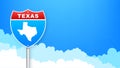 Texas map on road sign. Welcome to State of Texas. Vector illustration. Royalty Free Stock Photo