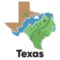 Texas map shape of states cartoon style with forest tree and river landscape graphic illustration Royalty Free Stock Photo