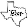 Texas map Vector illustration. Texas lasso rope frame with text isolated on white for design. Texas sign symbol Royalty Free Stock Photo