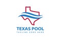 Texas Pool Company Logo Design with Blue Wave and State Outline Royalty Free Stock Photo