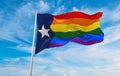 Texas pride flag waving in the wind at cloudy sky. Freedom and love concept. Pride month. activism, community and freedom Concept Royalty Free Stock Photo