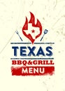 Texas Restaurant Grill and BBQ Menu Vector Design Element On Rough Background