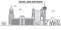Texas San Antonio architecture line skyline illustration. Linear vector cityscape with famous landmarks, city sights Royalty Free Stock Photo