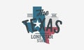 Texas State logo, emblem, label. The Lone Star State. Print for T-shirt, typography. USA Texas vintage design. Texas flag map. Vec Royalty Free Stock Photo