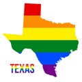 Texas State Map in LGBT Rainbow Flag Comprised Six Stripes With Texas LGBT Text Royalty Free Stock Photo