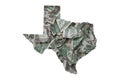 Texas State Map Outline, Crumpled United States Dollars, Waste of Money Concept Royalty Free Stock Photo