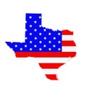 Texas state map vector silhouette illustration. United States of America flag over Texas map. USA, American national symbol. Royalty Free Stock Photo