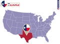 Texas State on USA Map. Texas flag and map Royalty Free Stock Photo