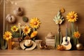 Texas sunflower anniversary party, custom-made smash cake backdrop Royalty Free Stock Photo