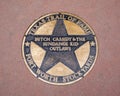 Texas Trail of Fame star honoring the outlaws Butch Cassidy and the Sundance Kid at the Fort Worth Stockyards in Texas.