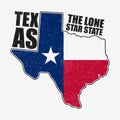 Texas typography graphics for t-shirt with flag and map of state. Grunge print for apparel, clothes. Vector.