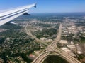 Texas, U.S - April 4, 2024 - The aerial view of the highway and the city of Austin from the plane