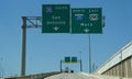 Texas, U.S - April 5, 2024 - The highway sign into I-35 South to San Antonio, I-35 North and 290 East into Waco