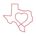 Texas US state red outline map with the handwritten heart shape. Vector illustration Royalty Free Stock Photo