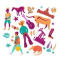Texas vector icons set. Traditional symbols and people, full color illustrations.