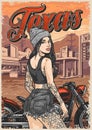 Texas woman biker poster colorful