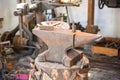 Texel, Netherlands. August 2022. Old workshop of a blacksmith with anvil and hammer. Royalty Free Stock Photo