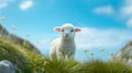 Dreamy Virtual Lamb On Grassy Hill: A Cinematic Rendering