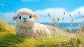 Interactive Sheep Plush Doll Art In Cinema4d With Coastal Scenery