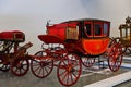 TExhibits of antique carriages in National Coach Museum in Lisbon, Portugal Museu Nacional Coches