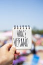 Text adios verano, good bye summer in spanish