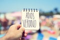 Text adios verano, good bye summer in spanish Royalty Free Stock Photo