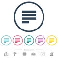 Text align justify last row left flat color icons in round outlines Royalty Free Stock Photo