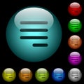 Text align justify last row right icons in color illuminated glass buttons Royalty Free Stock Photo