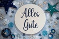 Text Alles Gute, Means Best Wishes, Blue Flatlay Christmas Decor