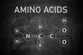 Text AMINO ACIDS and chemical formula written on blackboard Royalty Free Stock Photo