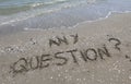 text any question written in the sand of the beach by the sea