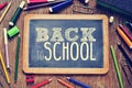 The text back to school written on a chalkboard, filtered Royalty Free Stock Photo