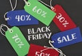 Text black friday and labels with different percentages