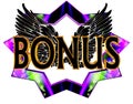 Text bonus with wings on a neon star on a white background