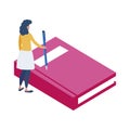 Text book with minipeople workers Royalty Free Stock Photo